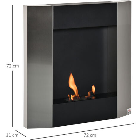 HOMCOM Biocamino da Parete con Serbatoio da 0.7L Copertura 20m² Acciaio