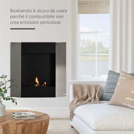 HOMCOM Biocamino da Parete con Serbatoio da 0.7L Copertura 20m² Acciaio