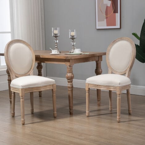HOMCOM Set 2 Sedie Imbottite Vintage da Soggiorno Rétro in Legno Tessuto Bianco