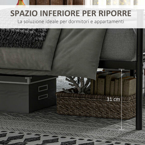 HOMCOM Struttura Letto Matrimoniale in Acciaio 165x211x100cm con Testiera