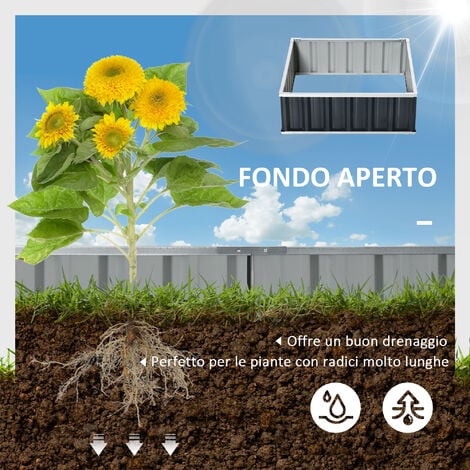 Outsunny Letto per Orto Rialzato Acciaio Fondo Aperto