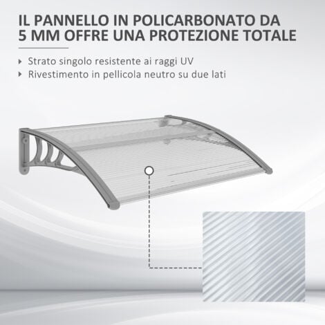 Outsunny Pensilina da Esterno 100x75cm in Policarbonato Anti-UV Porte Finestre