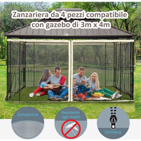 Outsunny Zanzariera per Gazebo, Tende Zanzariera, 352x207cm