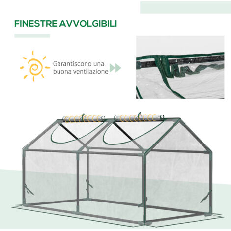 Outsunny Mini Serra da Giardino 2 Finestre Avvolgibili Copertura PVC