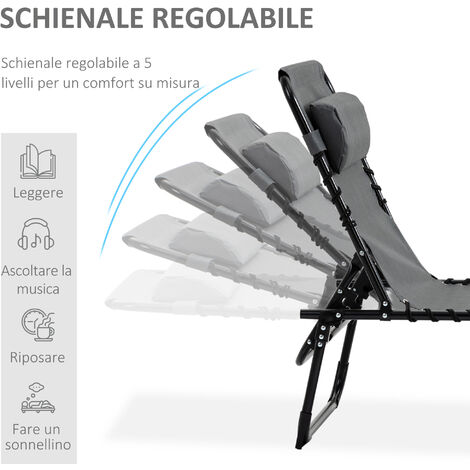 Outsunny Sdraio da Giardino Pieghevole con Schienale a 5 Reclinazioni