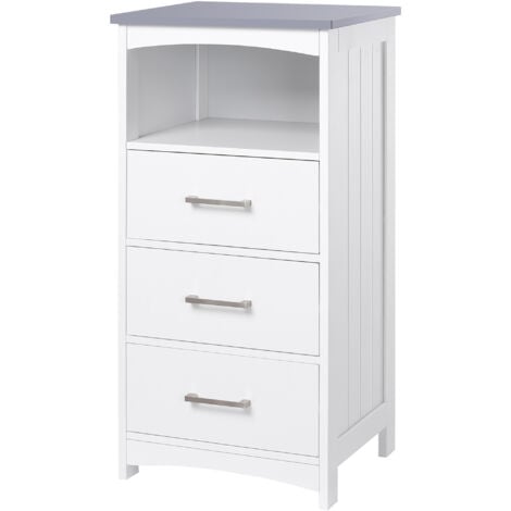 kleankin Mobiletto Bagno con 3 Cassetti e Ripiano Aperto in MDF Bianco