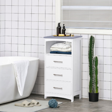 kleankin Mobiletto Bagno con 3 Cassetti e Ripiano Aperto in MDF Bianco