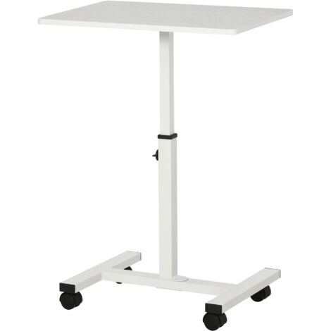 HOMCOM Tavolino per Computer Altezza Regolabile e Ruote Bianco 60x40x52.5-84cm