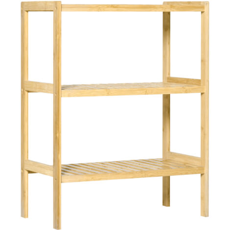 HOMCOM Scaffale Bagno A 3 Livelli Con Ruote, Carrellino In Legno Di Bambù, 36x15x73 Cm, Colore Legno