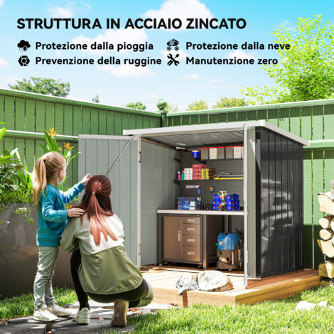 Casetta Giardino Outsunny 1.8m&sup2; - Capanno Attrezzi In Acciaio Zincato, Doppia Porta Scorrevole, Grigio