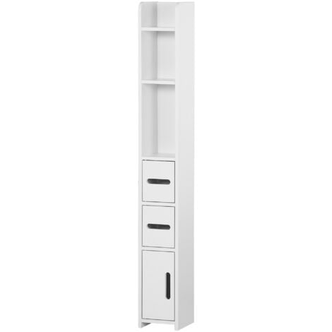 kleankin Mobile Bagno Alto con Mensole e Armadietti in Legno Bianco 15x17x120cm