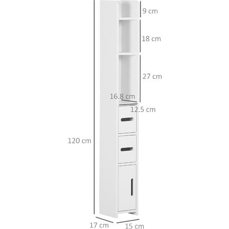 kleankin Mobile Bagno Alto con Mensole e Armadietti in Legno Bianco 15x17x120cm