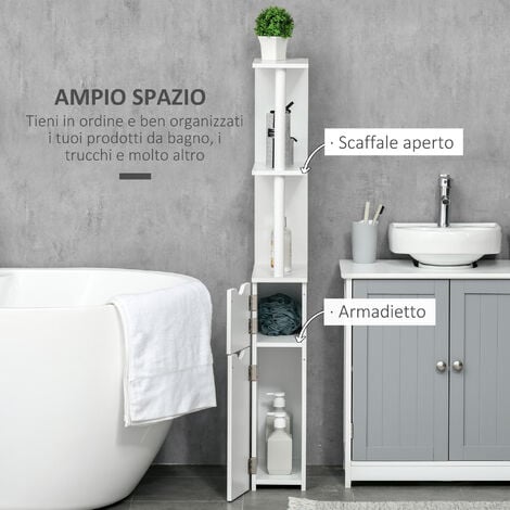 kleankin Mobile Bagno Salvaspazio 2 Armadietti 2 Ripiani 15.2x29.8x118cm Bianco