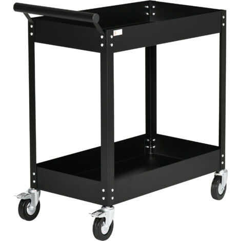 DURHAND Carrello Porta Attrezzi da Officina a 2 Ripiani in Acciaio Nero