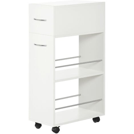 HOMCOM Carrello Portaoggetti Salvaspazio 2 Ripiani Aperti Cassetto e 4 Ruote