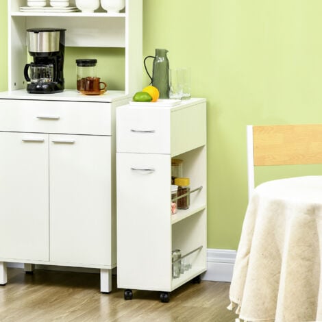 HOMCOM Carrello Portaoggetti Salvaspazio 2 Ripiani Aperti Cassetto e 4 Ruote