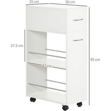HOMCOM Carrello Portaoggetti Salvaspazio 2 Ripiani Aperti Cassetto e 4 Ruote