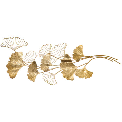 HOMCOM Wall Art Decorazione Murale 3D Dorata con Foglie di Ginkgo 138x70cm