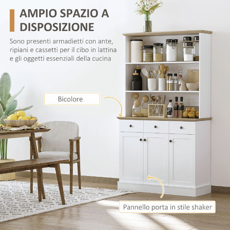 HOMCOM Isola da Cucina con 3 Cassetti 3 Ripiani e 2 Armadietti Bianca