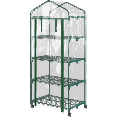 Outsunny Serra per Piante Verticale e 4 Ripiani Acciaio e PVC Verde 69x50x165cm