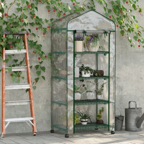Outsunny Serra per Piante Verticale e 4 Ripiani Acciaio e PVC Verde 69x50x165cm