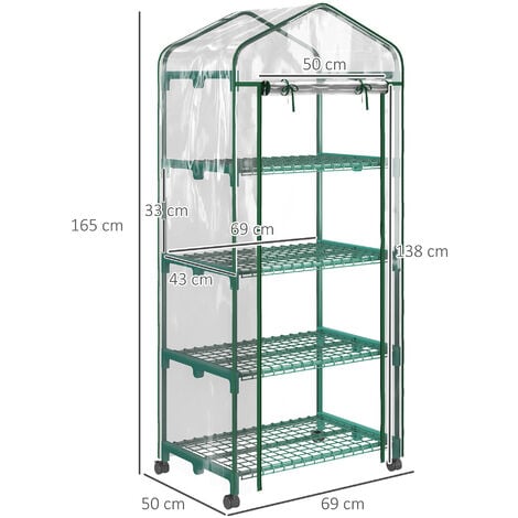 Outsunny Serra per Piante Verticale e 4 Ripiani Acciaio e PVC Verde 69x50x165cm