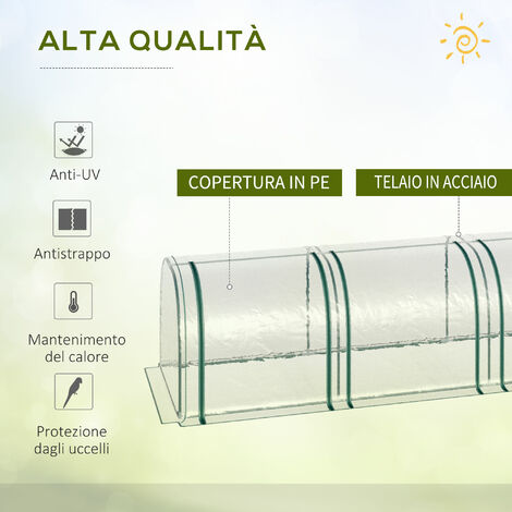 Outsunny Serra a Tunnel da Giardino in PVC e Acciaio per Piante e Fiori