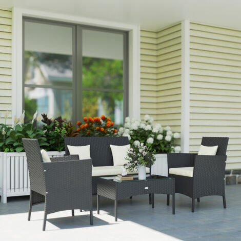 Outsunny Set da Giardino per 4 Persone con Poltrona 2 Posti 2 Sedie e Tavolino