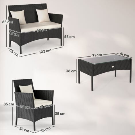 Outsunny Set da Giardino per 4 Persone con Poltrona 2 Posti 2 Sedie e Tavolino