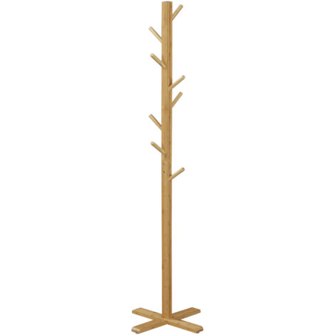HOMCOM Appendi Abiti in bambù e Base a X con 8 Ganci 49.5x 49.5x 178cm naturale