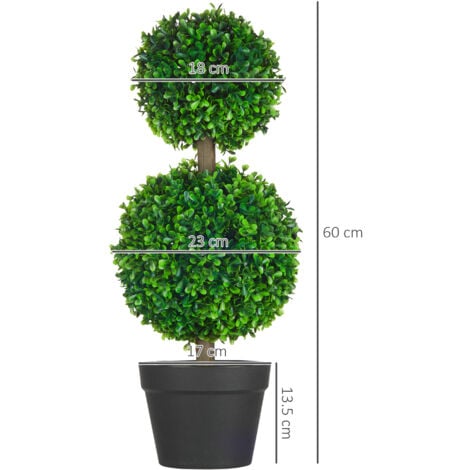 HOMCOM Set da 2 Piante di Bosso realistico a 2 Sfere con Vaso incluso 60 cm