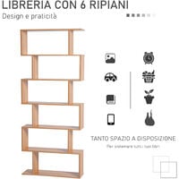Homcom Libreria Design Moderno in Legno con 6 Ripiani, Legno Naturale, 80x23x192cm