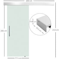 HomCom Porta Scorrevole in Vetro Temperato Smerigliato con Binario Silenzioso, 77.5x205cm