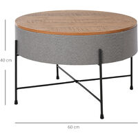 Homcom Tavolino da Caffè Rotondo con Vano contenitore Stile Industriale Φ60x40cm