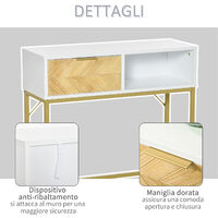 HOMCOM Tavolino Consolle Design Moderno Bianco e Oro con Cassetto in Legno 80x30x80.5cm