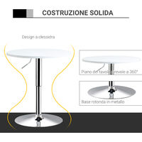 HOMCOM Tavolino da Bar Rotondo con Altezza Regolabile in Metallo e MDF Φ60x69-93cm Bianco