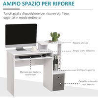 HOMCOM Scrivania per computer con Mensola Porta Tastiera, Ripiano e Cassetto in Tessuto, in Legno, 100x40x86.6cm, Bianco