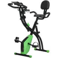 HOMCOM Cyclette Pieghevole 2 in 1, Resistenza Magnetica Regolabile 8 Livelli, Bici da Fitness con Sensore di Frequenza Cardiaca, Elastici per Braccia, Schermo LCD, Volano 2.5kg, Verde