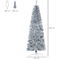 HOMCOM HOMCM Albero di Natale Artificiale Alto e Stretto con Base Rimovibile 180cm - Argento