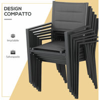 Set Giardino 7 Pezzi Outsunny - Tavolo Allungabile E 6 Sedie Con Rete Traspirante, Grigio - Foto 6