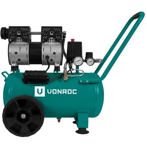 VONROC PRO Compressore d'aria silenzioso 57,5Db - 24 LT - Senza olio - 750W  – Color verde