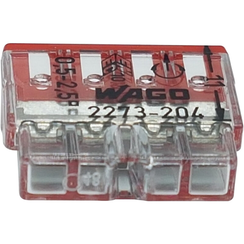 30 Stück Wago 2273-204 COMPACT-Verbindungsdosenklemme Ø 0,5-2,5 mm²,  4-polig, transparent/rot
