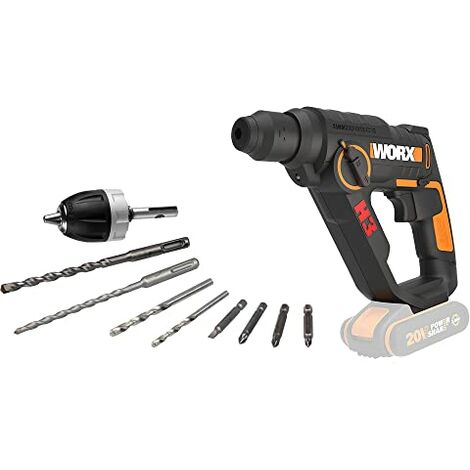 Martello Pneumatico WORX WX390.9 SDS PLUS 20V - 3 In 1 (trapano/avvitatore/martello), 1.2 Joule, Luce LED
