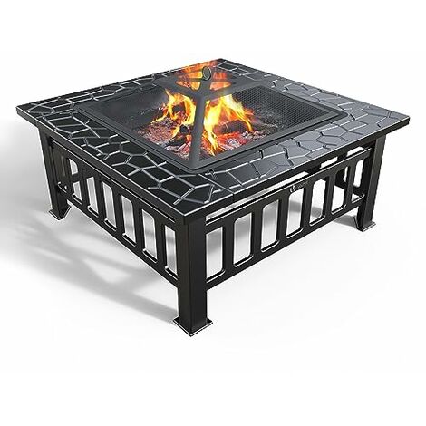 Fire Pit Tavolo quadrato in acciaio da giardino Patio Riscaldatore Outdoor Pieghevole Barbecue Campeggio 