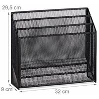 1 pz Nero Portadocumenti HxLxP 29,5 x 32 x 9 cm ca in Metallo Acciaio Relaxdays Portalettere da Terra con 3 Ripiani da Scrivania 