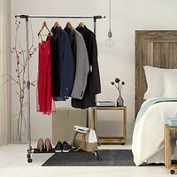 Argento Relaxdays Altezza Regolabile 96-162 cm Appendiabiti su Ruote con Asta Appendiabiti e ripiano 