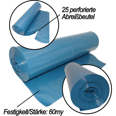 Abfallsack mit Zugband 120 l blau 50 Stück Müllbeutel auf Rolle Müllsäcke LDPE 