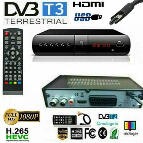 DECODER DVB-T2 T3 HD 1080P DIGITALE TERRESTRE HDMI SCART MPEG4 JPEG USB REG. PVR