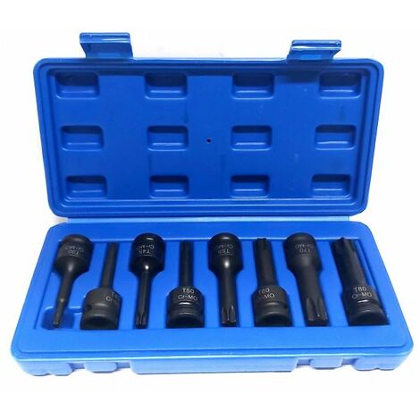 Set 8pz chiavi bussole torx attacco 1/2" T30 T80 a impatto lunghe 78mm