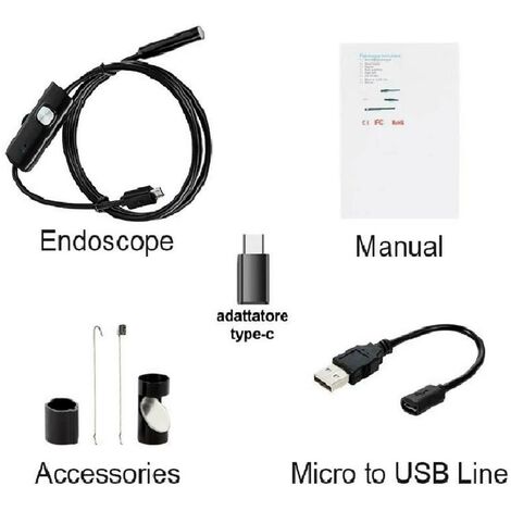 telecamera endoscopica 5 mt type-c USB MINI USBF flessibile impermeabile 6  LED ispezione